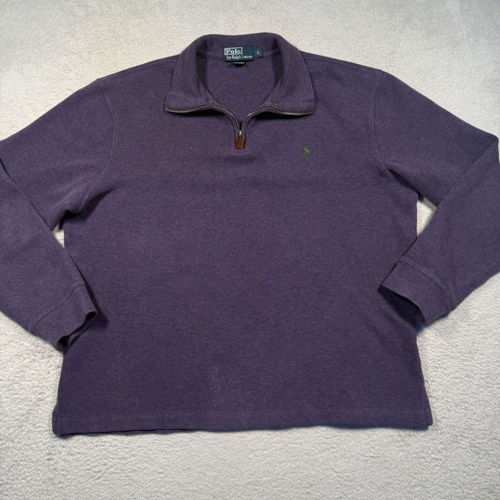 Vintage Polo Ralph Lauren Purple Quarter Zip Long Sleeve Shirt L‎ Green Pony 1/4